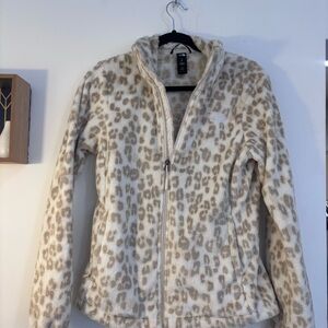 North Face Women's Cream Leopard Print Zip Up Fleece Jacket